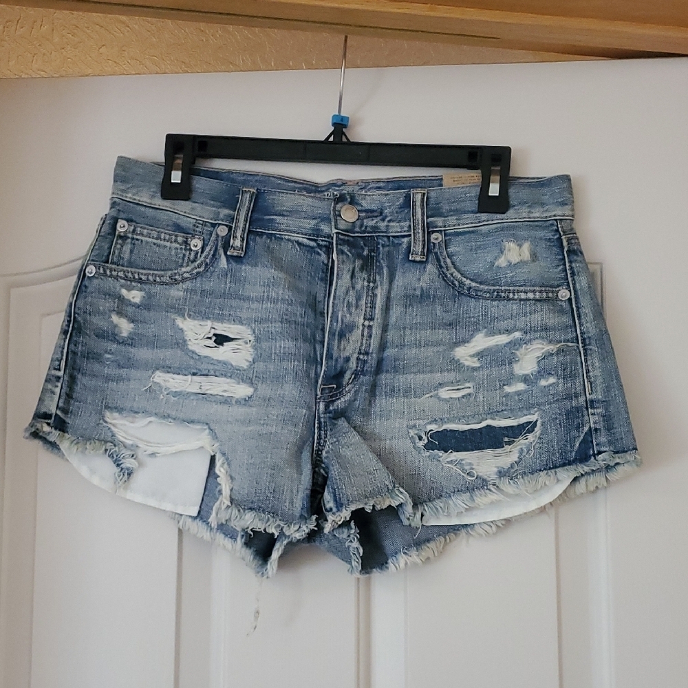 American Eagle Outfitters Blue Distressed Jean Shorts
